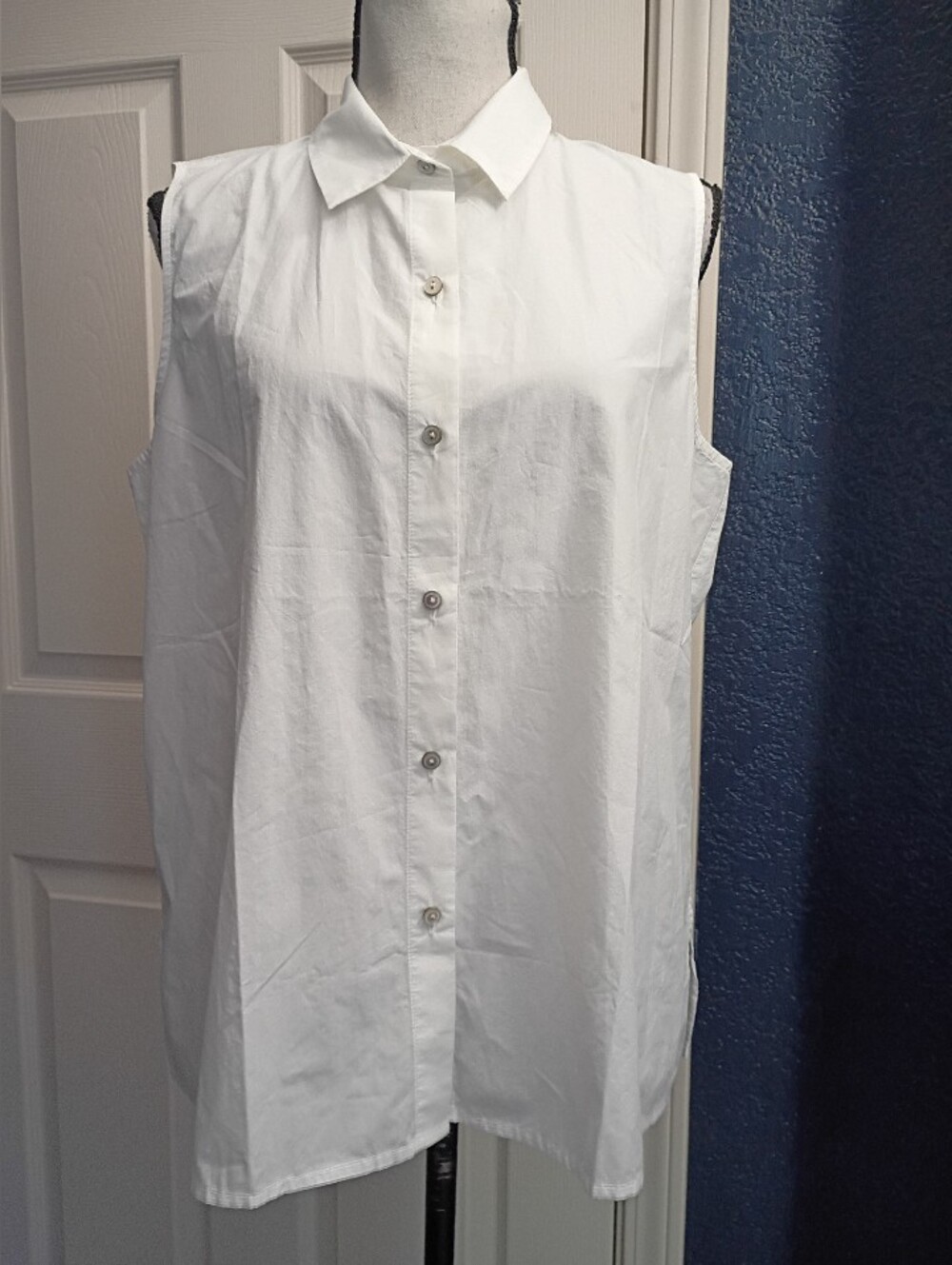 Eileen Fisher White Button-Front Collared Top